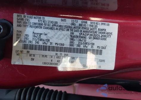 2013 Ford Focus Se z USA, uszkodzony, nr VIN 1FADP3K22DL206377